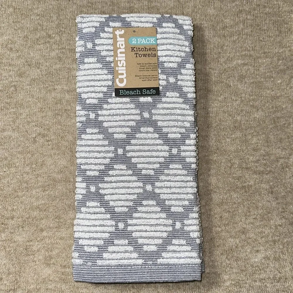 CUISINART Bearing Sea Gray White Bleach Friendly Cotton Tea Kitchen Towels 2 pk